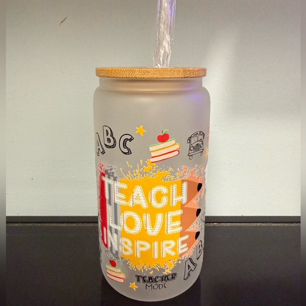 Frosted Glass Teacher Tumbler with Bamboo Lid